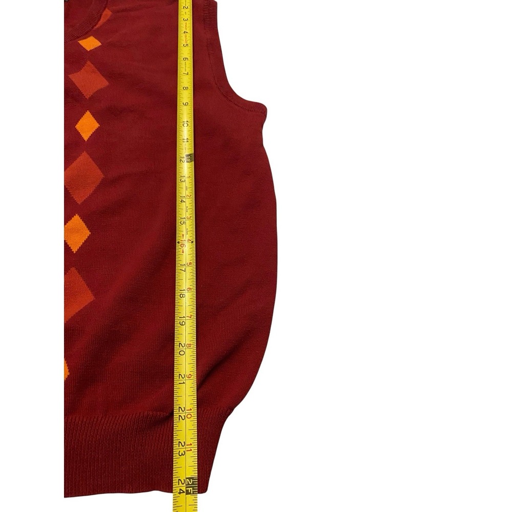⁠Lyle & Scott Scotland Mens L Argyle Sweater Vest Red Orange 100% Combed Cotton - Picture 4 of 5